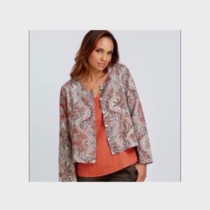Flax 100% Linen Cardigan Jacket Paisley Patterned Jacket With Pocket